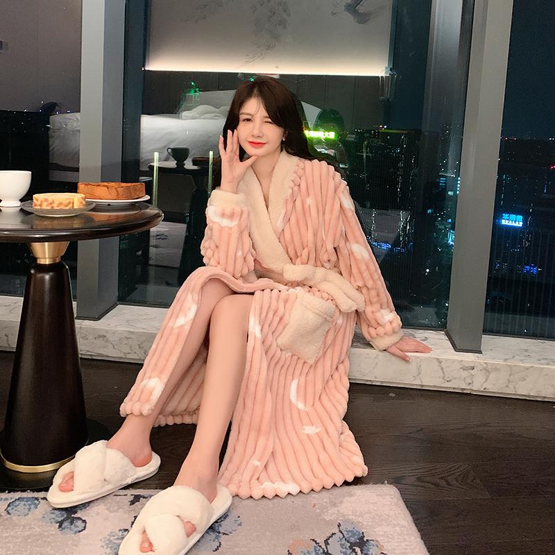 Kontrastní barva Jednoduché Zimní Nové Dámské Pyžamo Sladké a Šik Zesílené Teplé Dámské Flanelové Pyžamo s Dlouhým Rukávem