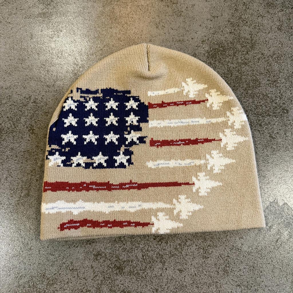 Πλεκτό Σκούφο με Σημαία Americana και Κεντημένα Γράμματα για Streetwear και Hiphop Στυλ