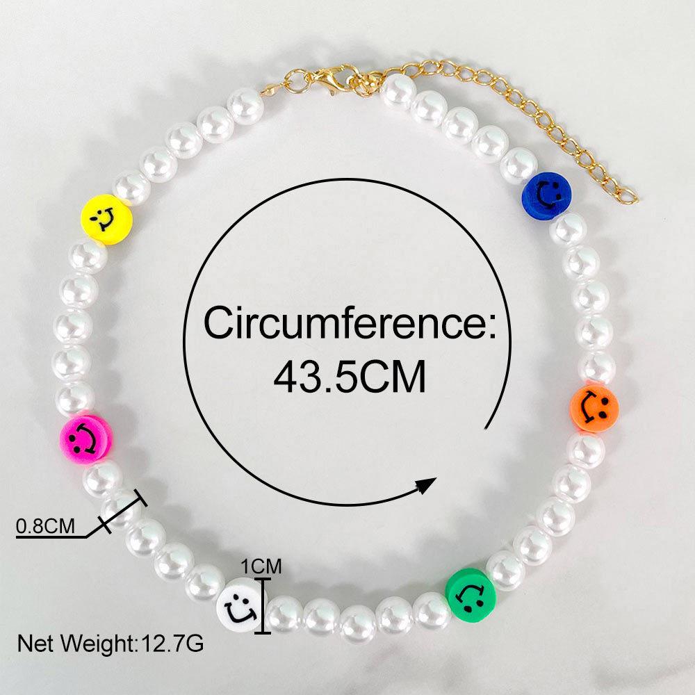 Pop Persönlichkeit Einfaches lächelndes Gesicht Perlenkette Mode Mädchen Lächelndes Gesicht Halskette