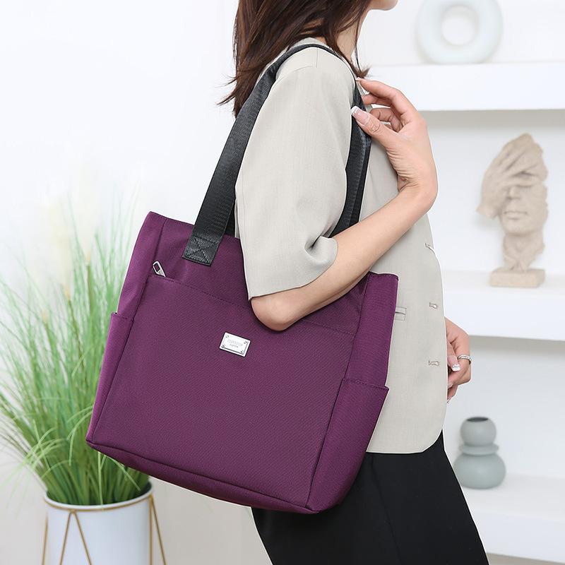 Waterproof Nylon Tote Bag Multiple Pockets Large Capacity For Work School Shopping Daily Use