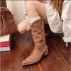 Fashion 2025Autumn Winter Vintage Women Western Cowboy Boots Slip On Thick Heel Shoes Fashion Embroidery Knight Long Botas