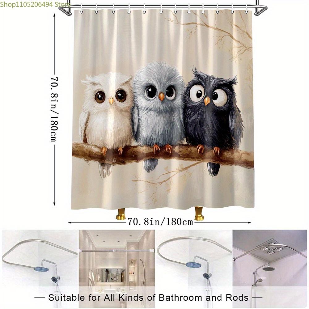 1 pièce Rideau de douche Chouette Mignonne Décor de Salle de Bain avec 3 Chouettes Colorées (Blanc, Gris, Noir) - Rideau de douche de haute qualité, lavable en machine