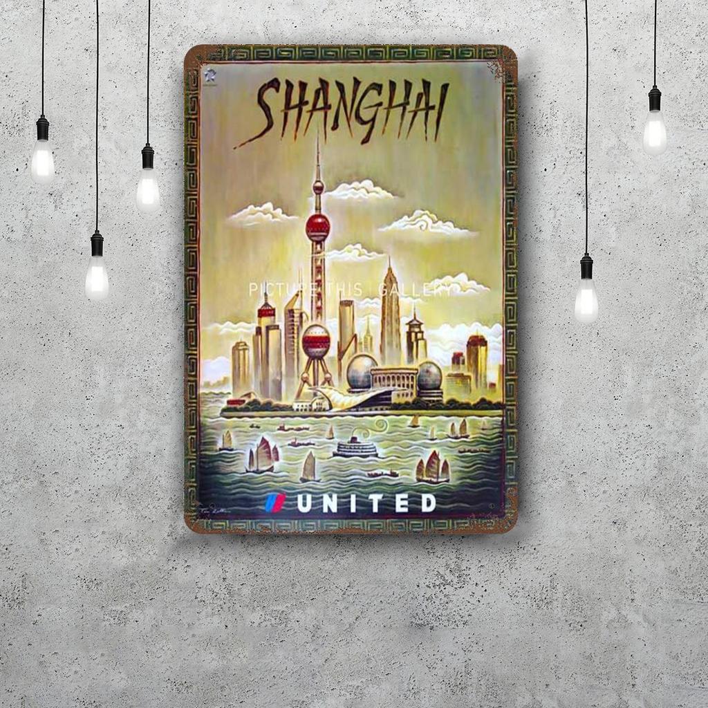 shanghai Vintage Tin Sign Home Decor Wall Decor Art Wall Mural Room Decoration Decor Retro Metal Sign Plate Bar Posters