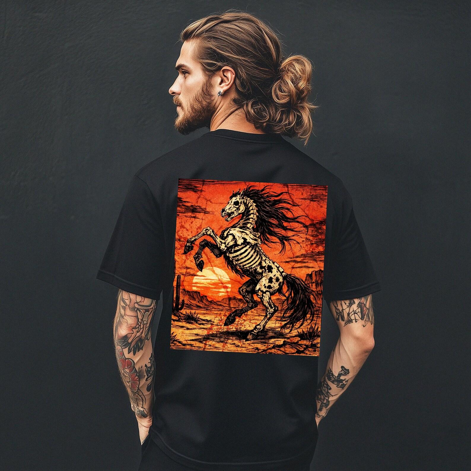 Skeleton Horse Desert Sunset Zombie Horror Western T Shirt | Retro Art M