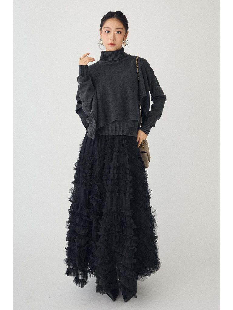 Elegant A-line Ruffle Lace Maxi Skirt - Versatile Puffy Long Hem Design