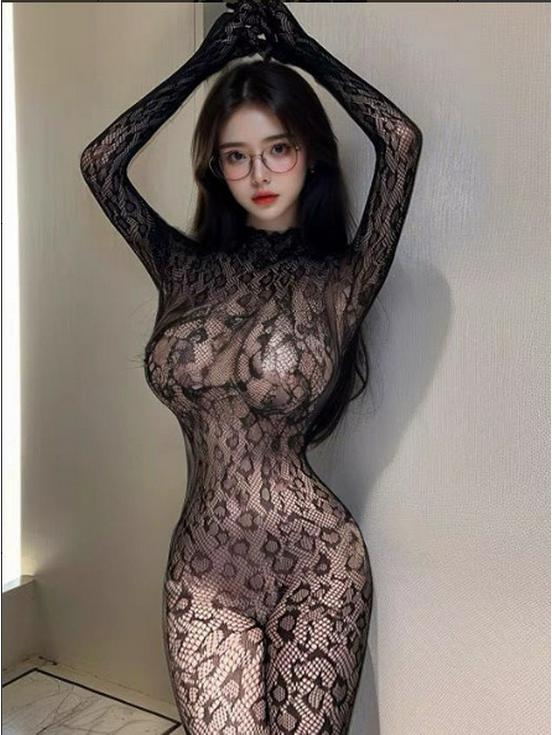 Sexy Open Crotch Fishnet Lingerie with Stockings – One Piece Outfit