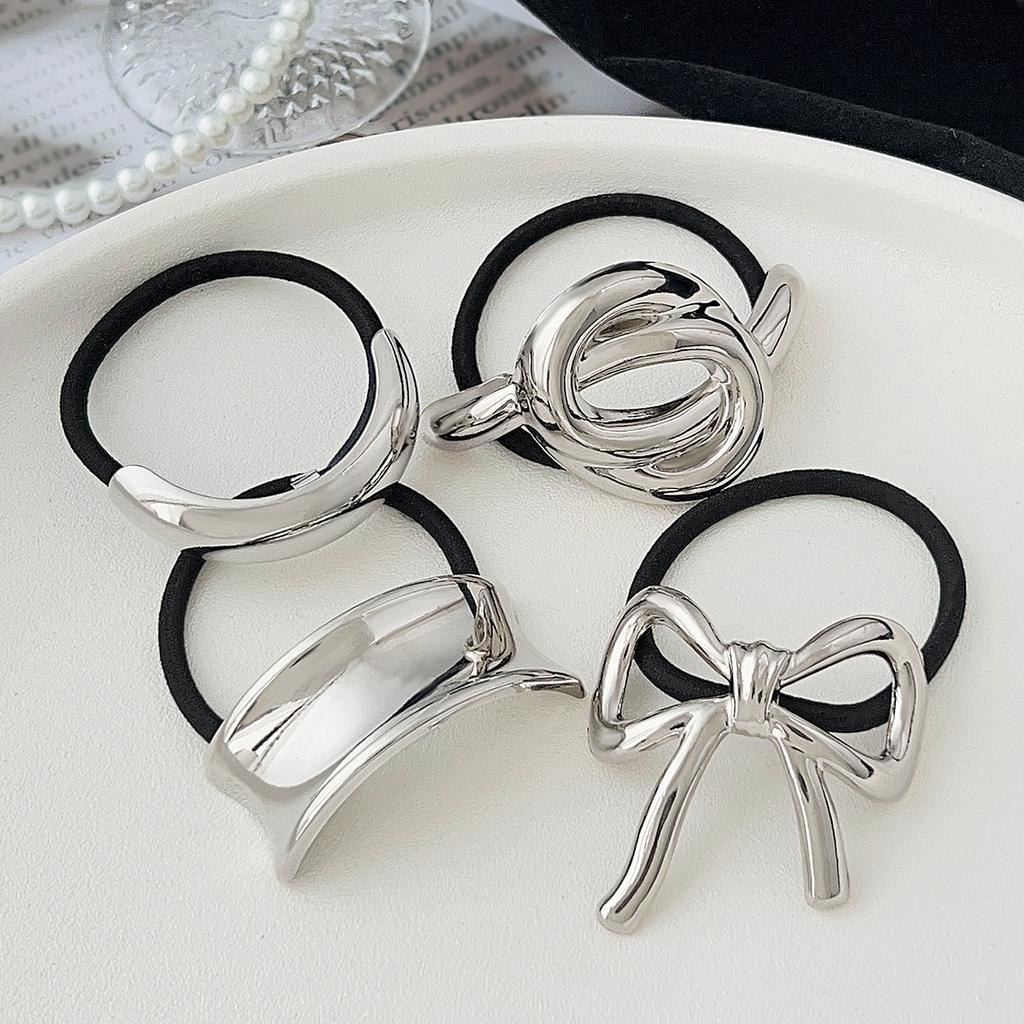 4Pcs Metal Circle Hair Cuff Elastic Hair Band Hair Ties Ponytail Holder Hair Rope Accessory for Women Girls