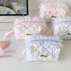 Lace Bow Makeup Bag Quilted Cosmetic Organizer Portable Zipper Ruffles Pen Bag Travel