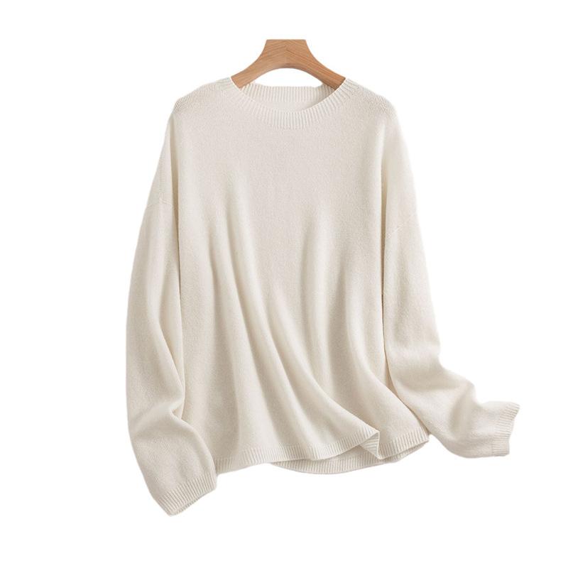 

Lazy Fan Full Forming Seamless Integration 0 Wool Sweater Loose Crew Neck Autumn and Winter Knitted Sweater Women s New Sweater L жемчужина белый