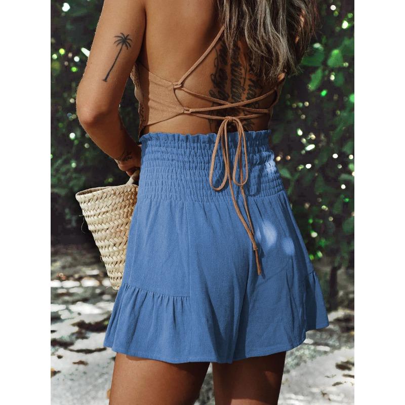 Sommerliche Shorts mit weitem Bein und Riemchen für Damen, drapiert, vielseitige Freizeithose