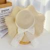 Sweet bucket hat straw hat women's lace bow big brim foldable sun hat seaside beach