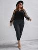 Plus Size Women's Mesh Patchwork Long Sleeve Solid Color Shirt