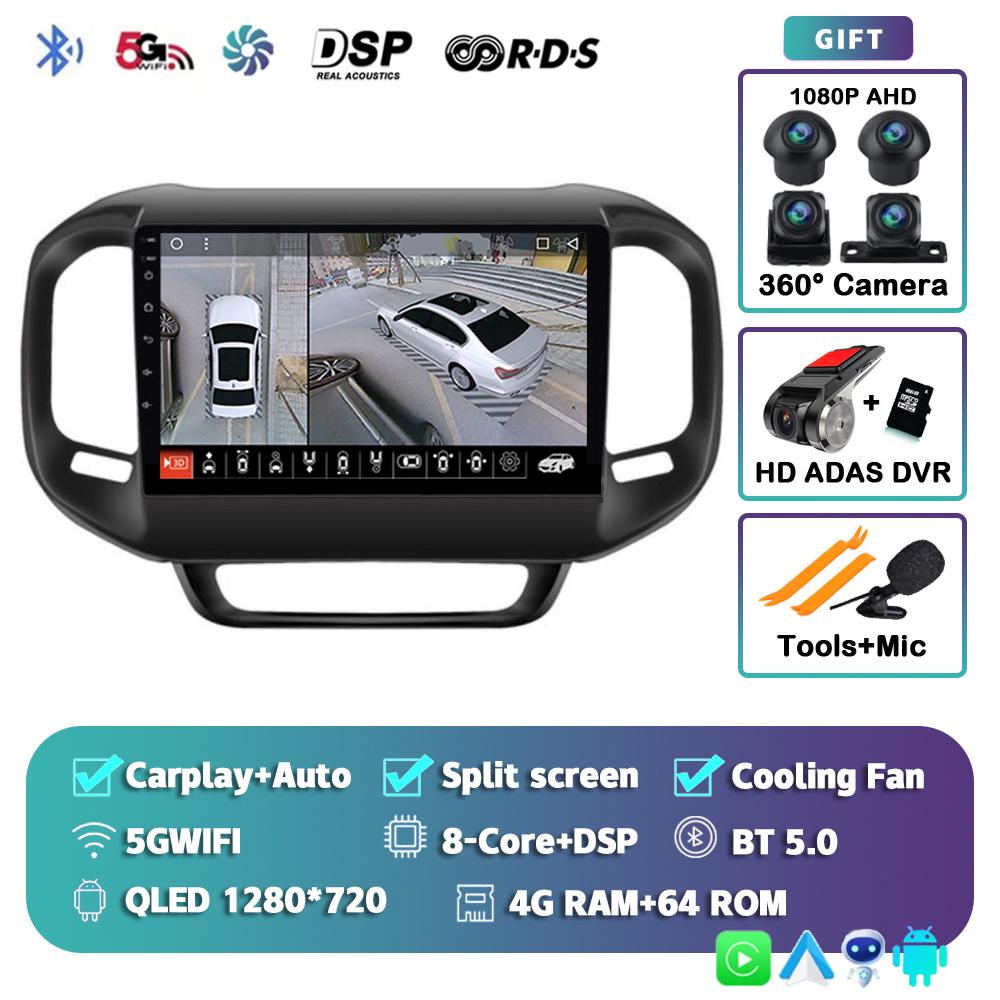 Android 14 Carplay Auto 4G+WIFI Car Radio For FIAT Toro 2017 - 2021 Multimedia Video Player Navigation GPS DSP 360 Camera Stereo