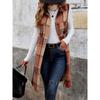Women Plaid Print Flap Collar Sleeveless Jacket  Autumn Loose Fashion Single Breasted Long Thermal Vest