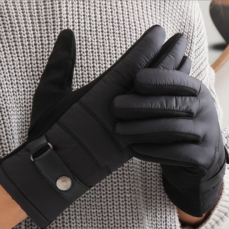 Autumn and Winter Plush Down Cloth Korean Edition Touchscreen Riding and Driving Windproof and Warm Suede Gloves