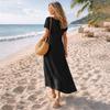 Women V Neck Short Sleeve Loose Fit Maxi Dress with Pockets Casual Summer Lightweight Long Dress for Daily Wear
