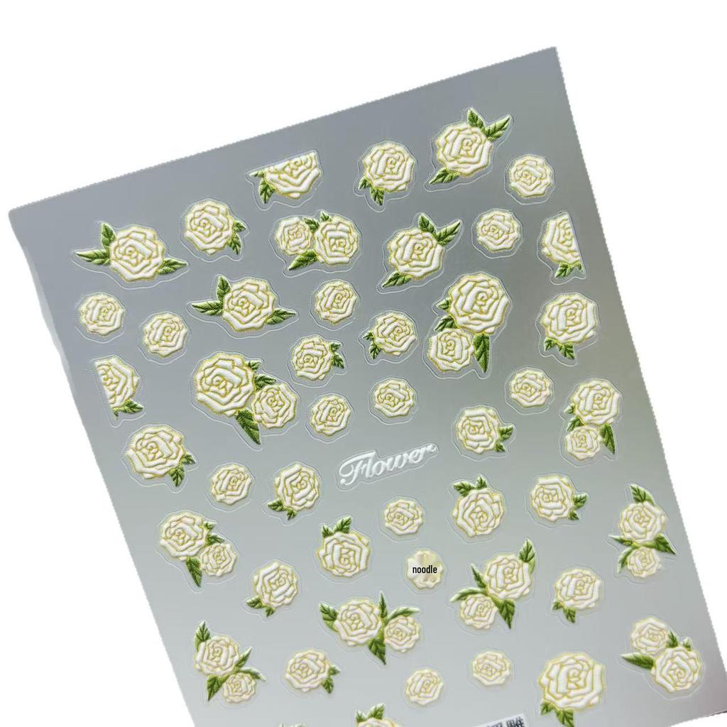 French Manicure Stickers with Irregular Lines and 3D Floral Designs