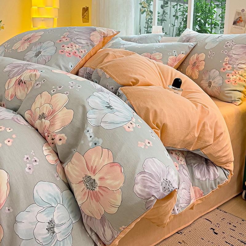 Vierteiliges Set aus reinem Baumwollbett, Baumwollbettwäsche, Bettbezug, Bettlaken, dreiteiliges Schlafsaalset