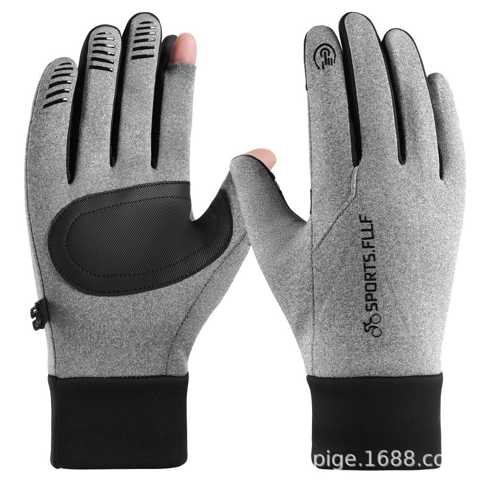 Outdoor touch screen waterproof, windproof and cold-proof riding driving fleece thickened autumn and winter gloves