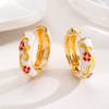 Vintage New Trend Colorful Enamel Flowers Cute Huggies Hoop Earrings for Women Boho Unique Round Ear Buckle Fashion Jewelry Gift