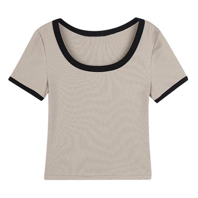 Women's Summer Temperament Short New High-waist Contrasting U-neck Versatile Short-sleeved Top