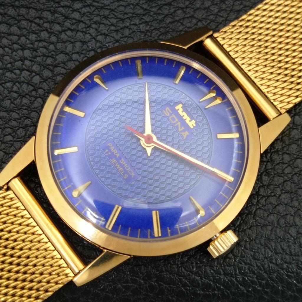 OROLOGIO DA UOMO INDIANO VINTAGE HMT SONA A CARICA MANUALE QUADRANTE BLU a443367-1