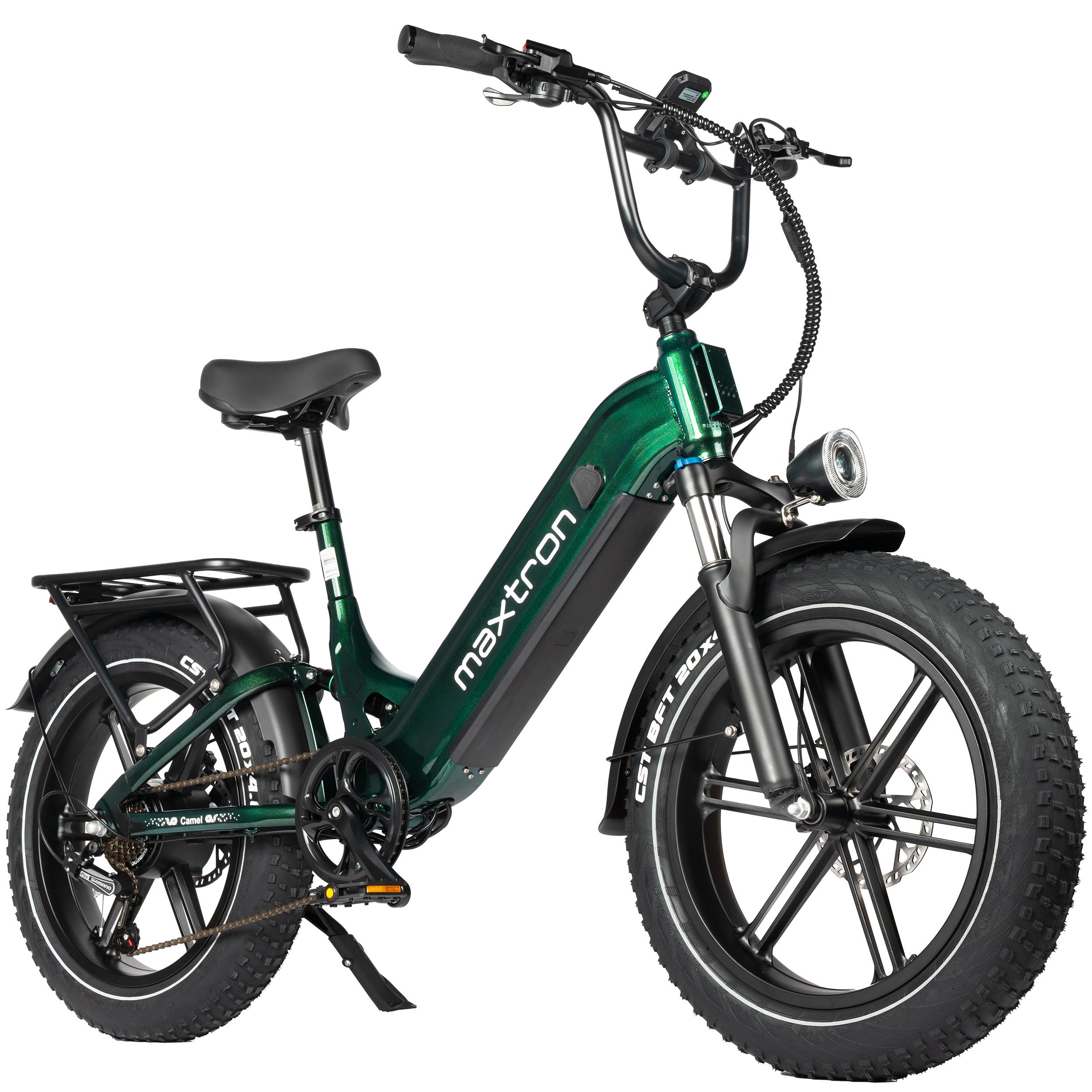 Maxtron Kamel Elektrofahrrad für Erwachsene, 48V 18AH abnehmbarer Akku, Vollfederung grün