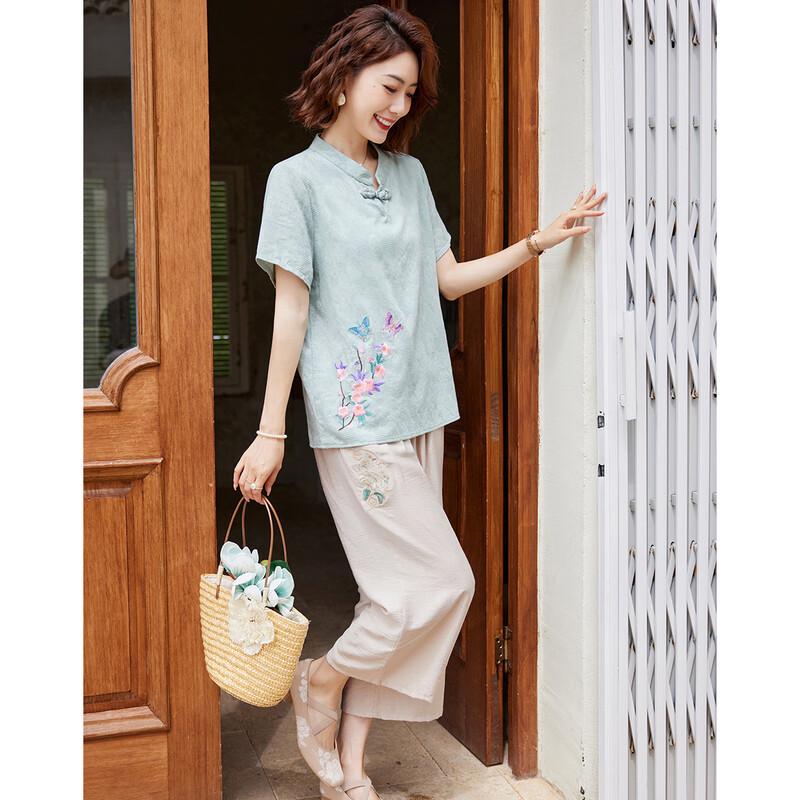 Paster New Chinese Style Embroidered Summer Outfit Set for Mothers