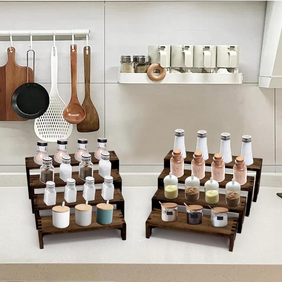 4 Große Holz-Stufen-Ausstellungsregale, Geeignet für Parfüm-Organizer, Unisex Dekoration Ausstellungsregal Holz Schreibtisch-Ausstellungsset