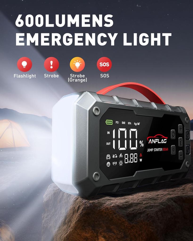 10-in-1 Car Jump Starter with Air Compressor, 8000A, 160PSI, PD65W, Portable Jump Box for Gas/14L Diesel