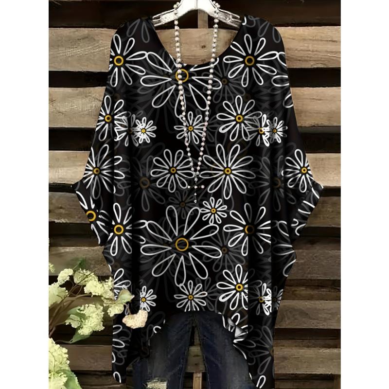 Summer Elegant Woman Floral Print Top Vintage Round Neck Women's Short Sleeve Y2k Graphic T-Shirt Fashion Y2k Clothes Woman 2025