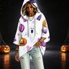 Women's Pullover Hooded Top with Three-Quarter Sleeves and Halloween Print for Costume Party