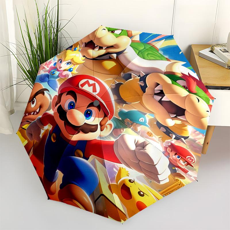 1pc Mario Adventure Automatic Folding Umbrella, Automatic Folding Umbrella with 8 Ribs, Convenient for Outdoor Use 084