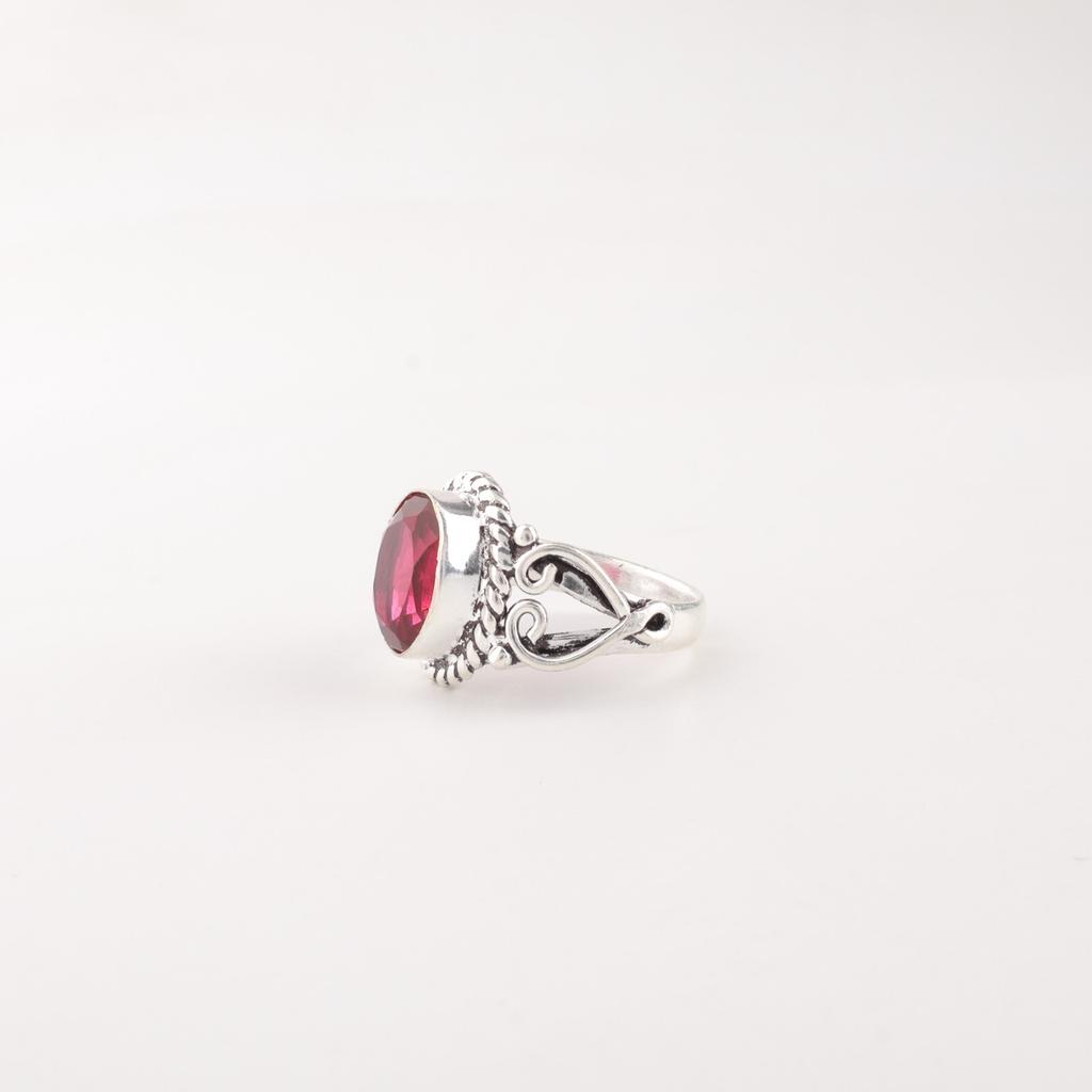 Handgjord ring med rosa rubelit ädelsten 925 sterlingsilver smycken för present RR-8-12