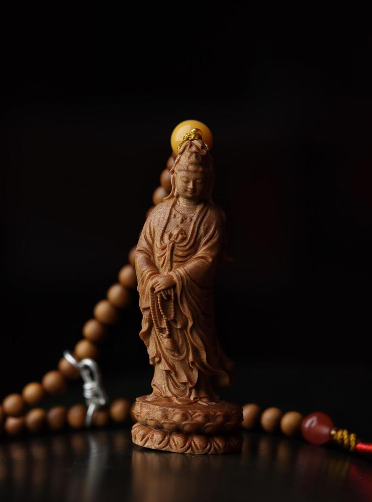 Sandalwood Guanyin Bodhisattva Pendant Charm for Car or Bag