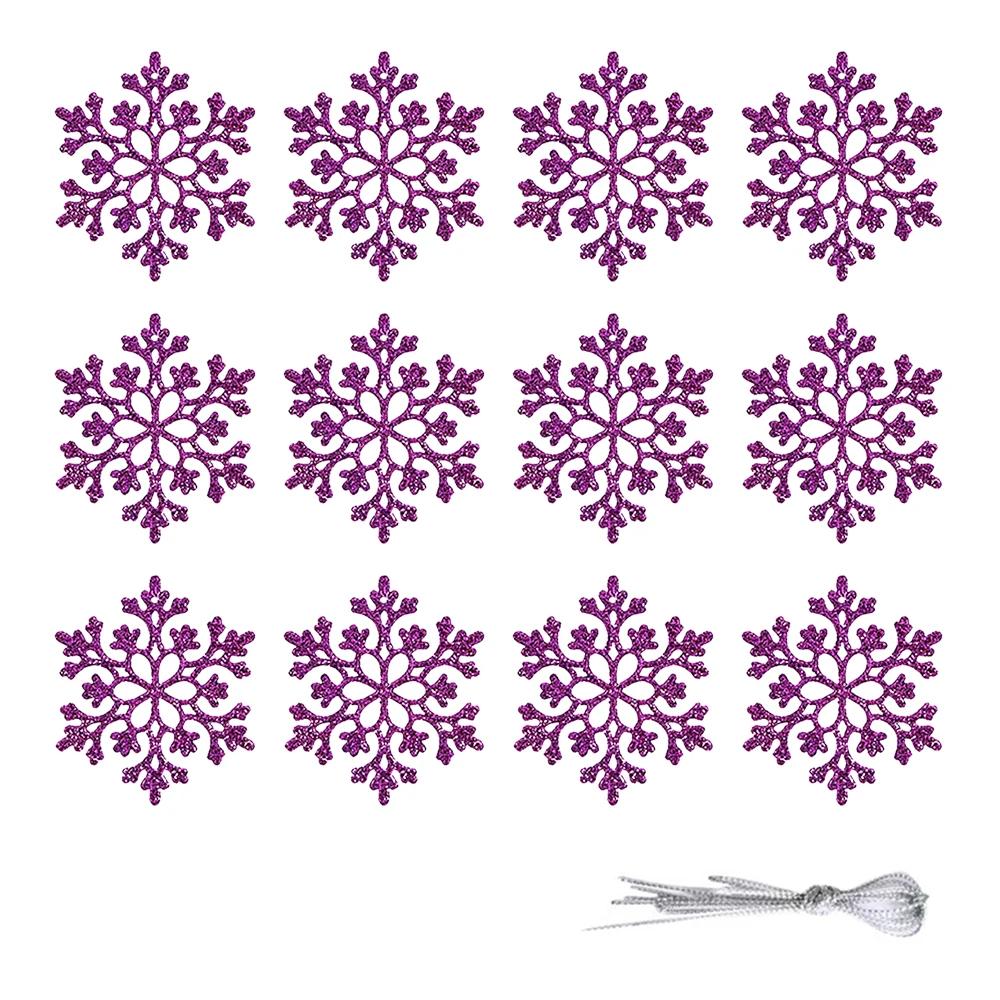 Christmas Snowflake Ornaments, 12pcs Plastic Glitter Snow Flakes Ornaments Xmas Tree Pendant Snowflake for Christmas Tree Decor