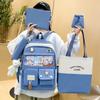 School Bag New Trend Five-piece School Bag Female Color Matching Primary and Secondary School Students Backpack High Value Dirt-resistant Backpack
