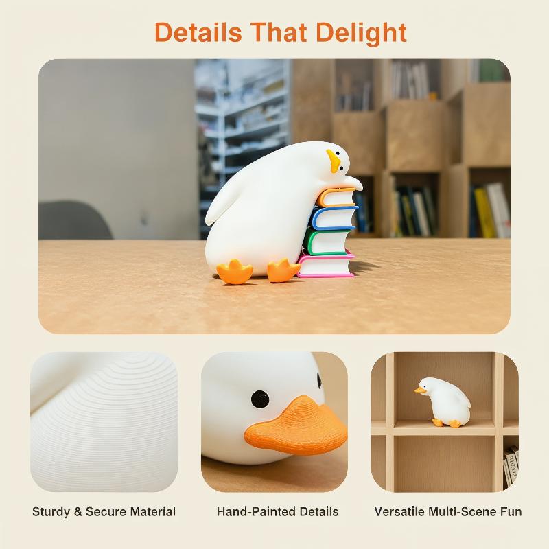 Cute Duck Decorative Bookend Non-Slip Resin Book Holder for Kids Room Bookshelf Birthday Gift for Students Book Lovers