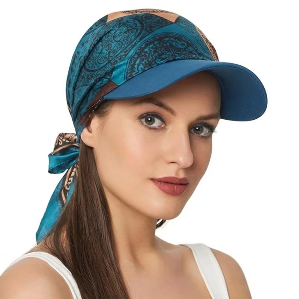 Weiches Bedrucktes Satin Kopftuch Hut UV-Schutz Breiter Rand Chiffon Bedruckte Visierhut Bandana Atmungsaktive Baseball Hijab Mütze