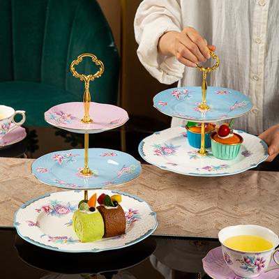 High Value European Dessert Plate Cake Plate Living Room Tea Restaurant Multi-Layer Plate Dessert Dried Fruit Bone China Fruit Plate