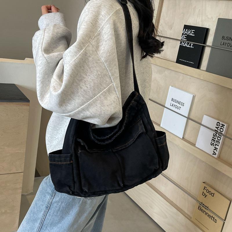Canvas bag crossbody bag women's popular new large-capacity shoulder bag casual denim Japanese literature student class bag