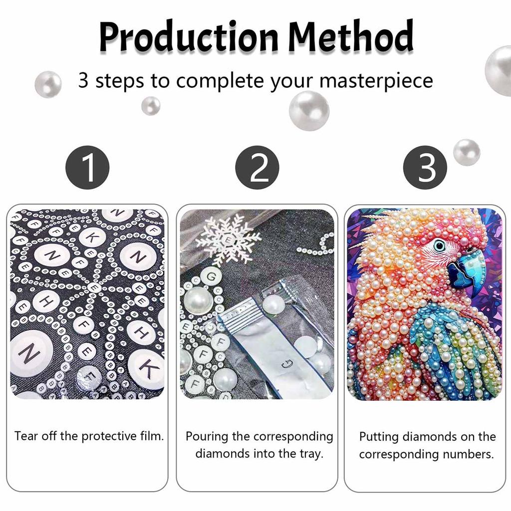 Pearl Painting DIY Kit Colorful Parrot Frameless Sparkling Bead Art Canvas Creative Home Decor Craft for Beginners