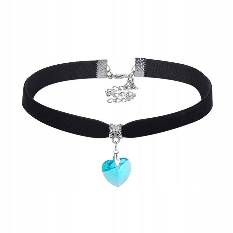 Classic Choker Necklace With Crystal Heart Pendant Gothic Blue