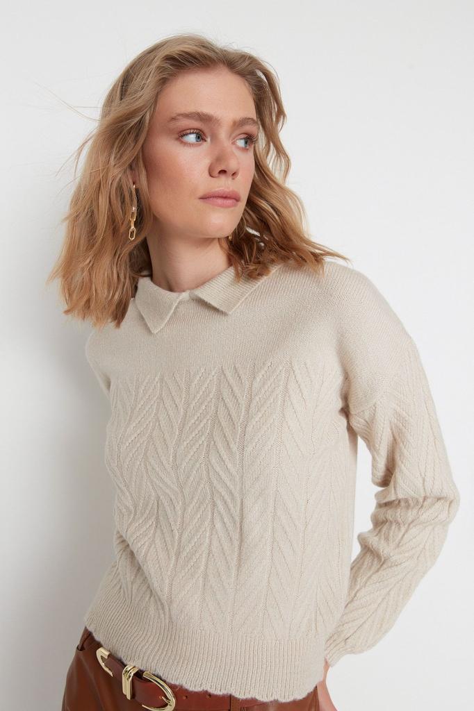 Women's Fashionable Stylish Sweater Orange Wide Fit Soft Textured Hair Braided Knitwear Sweater
