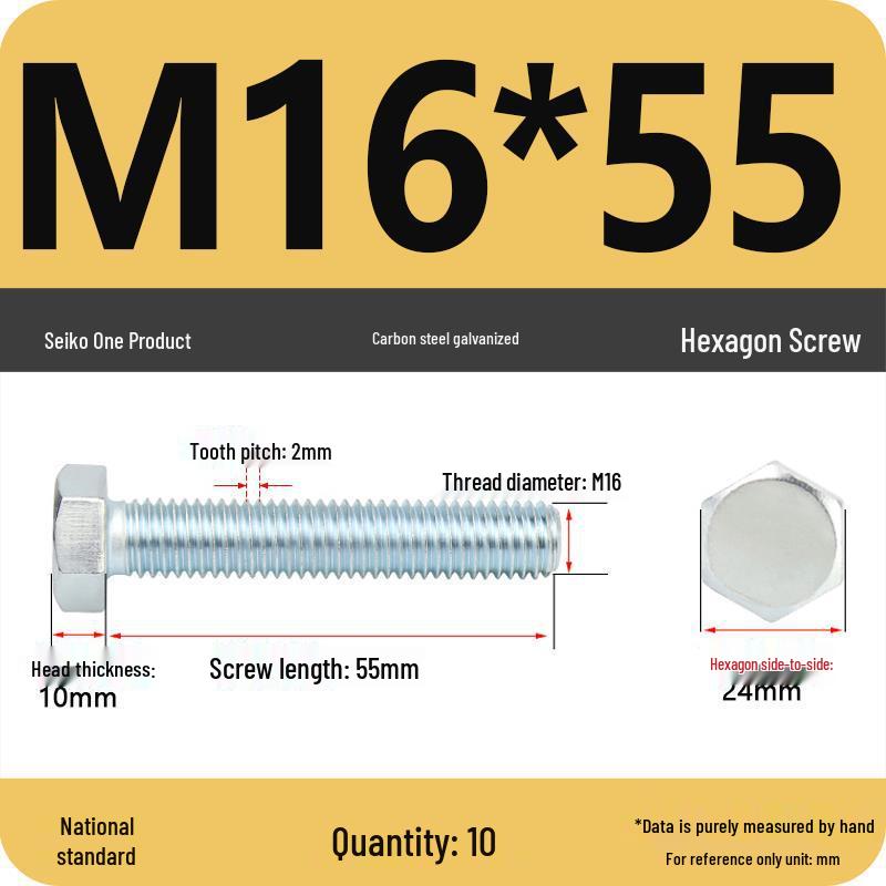 8.8 Grade Galvanized Hex Head Bolt, High-Strength M4-M30