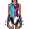 S-3XL Women’s Halloween Jumpsuit: Color Blocking Sequin & Striped Patchwork Checker Bowtie Tiered Tulle Hem Cutout Rompers Mad Costume