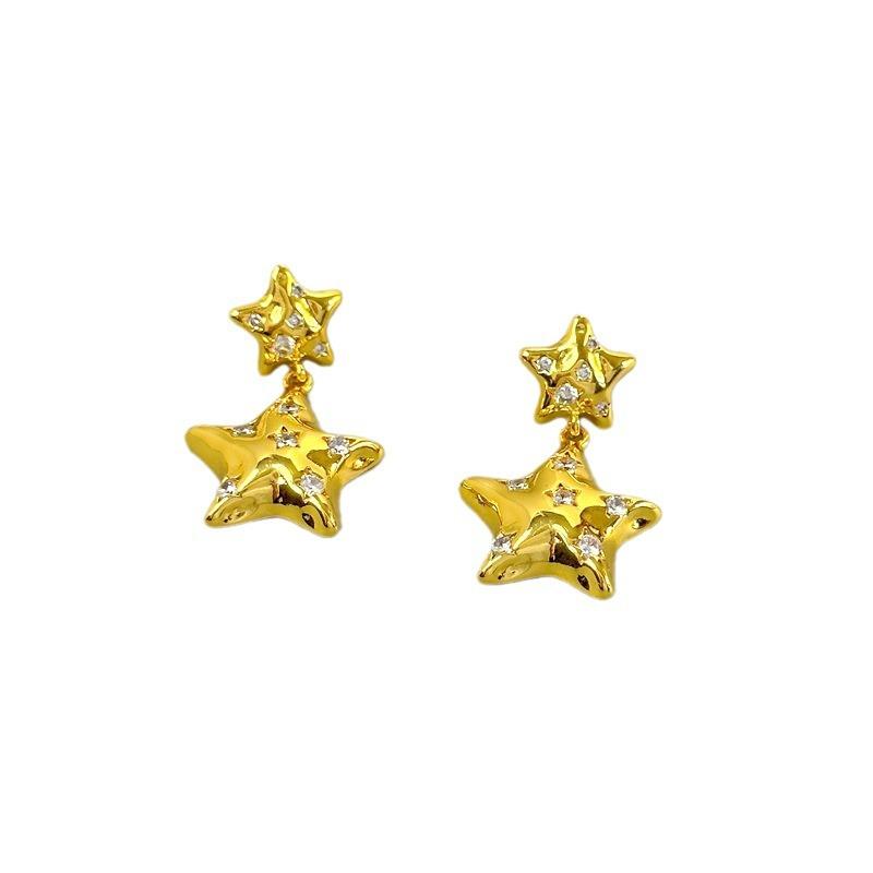 Manufacturer Supply Niche Design Fashion Personality Shining Zircon Star Earrings Light Luxury Earrings Spot