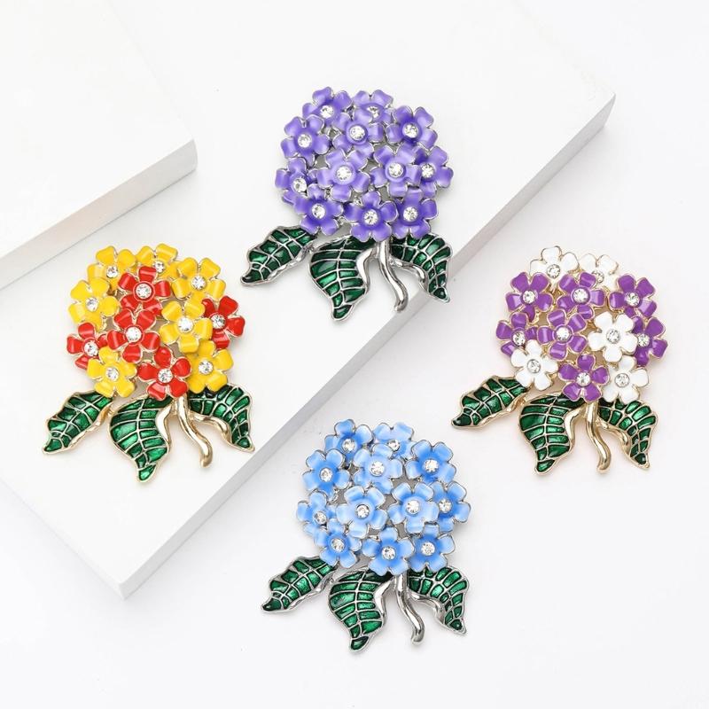 Elegant Hydrangea Enamel Flower Brooch For Women Alloy Jewelry Accessory Gift