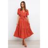 2025 Summer V-neck Short Sleeved Casual Dress Elegant Women Commuter Lace-up Waist Office Casual Party A-line Dresses Female Women's Clothing