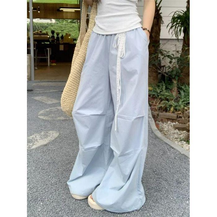 

Рабочие брюки для женщин на лето Новые быстросохнущие спортивные брюки с широкими штанинами Высокая талия Свободный ленивый стиль Повседневные брюки XXL